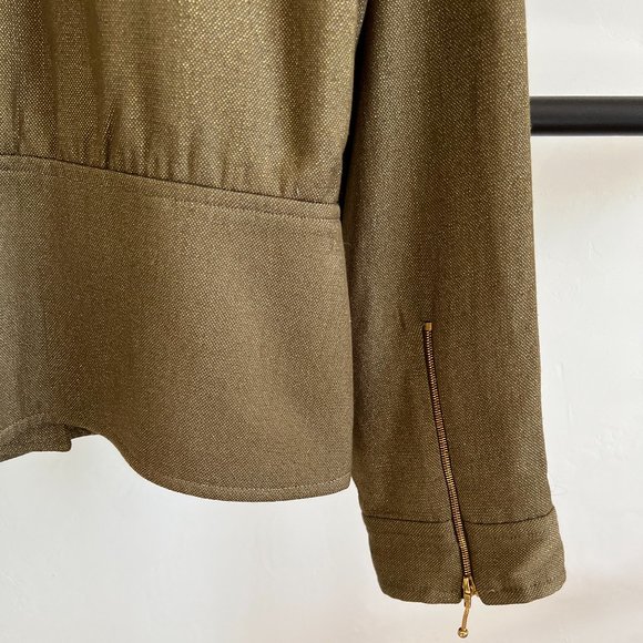 Erin Snow Shimmer Gold Metallic Green Jacket With Suede Leather Trim M - Picture 7 of 15